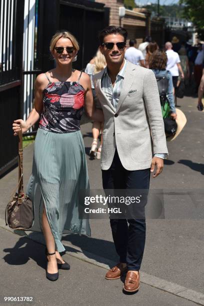 Carley Stenson and Danny Mac seen outside Wimbledon AELTC on July 3, 2018 in London, England.