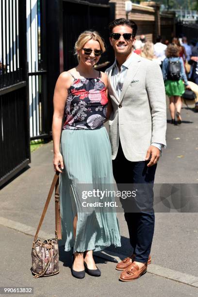 Carley Stenson and Danny Mac seen outside Wimbledon AELTC on July 3, 2018 in London, England.