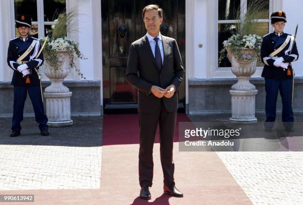 Dutch Prime Minister Mark Rutte waits to welcome his British counterpart Theresa May for a work lunch at the Catshuis, The Hague, Netherlands on July...