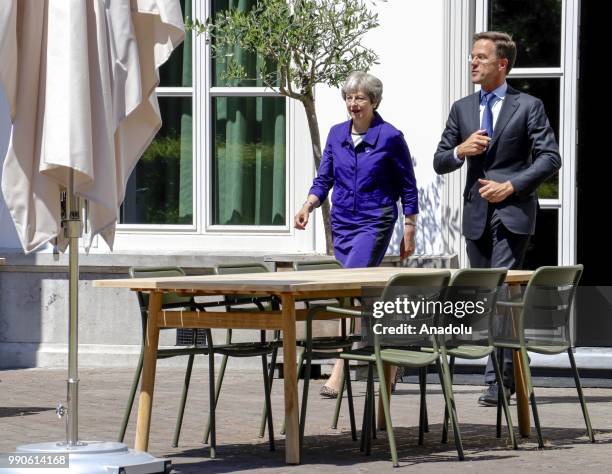 Dutch Prime Minister Mark Rutte meets with his British counterpart Theresa May for a work lunch at the Catshuis, The Hague, Netherlands on July 3,...