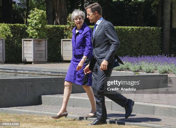 Dutch Prime Minister Mark Rutte meets with his British counterpart Theresa May for a work lunch at the Catshuis, The Hague, Netherlands on July 3,...