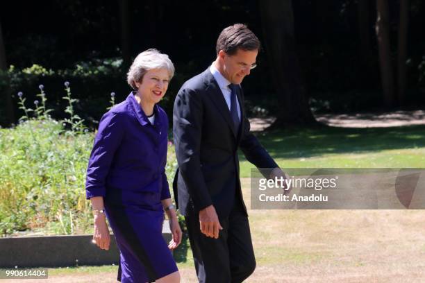 Dutch Prime Minister Mark Rutte meets with his British counterpart Theresa May for a work lunch at the Catshuis, The Hague, Netherlands on July 3,...