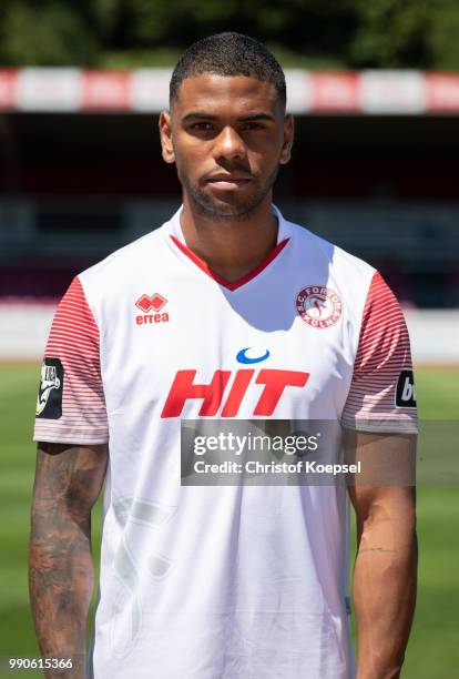 Kwame Yeboah poses during the team presentation of Fortuna Koeln at Suedstadion on July 3, 2018 in Cologne, Germany.