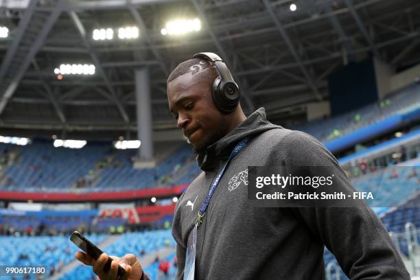 Yvon Mvogo of Switzerland looks on durig pitch inspection prior to the 2018 FIFA World Cup Russia Round of 16 match between Sweden and Switzerland at...