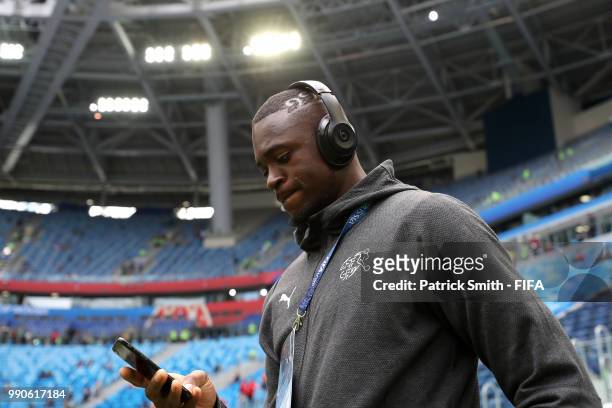 Yvon Mvogo of Switzerland looks on durig pitch inspection prior to the 2018 FIFA World Cup Russia Round of 16 match between Sweden and Switzerland at...
