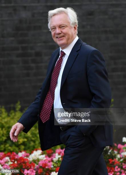 Brexit Secretary David Davis arrives at Downing Street ahead of the weekly cabinet meeting on July 3, 2018 in London, England.
