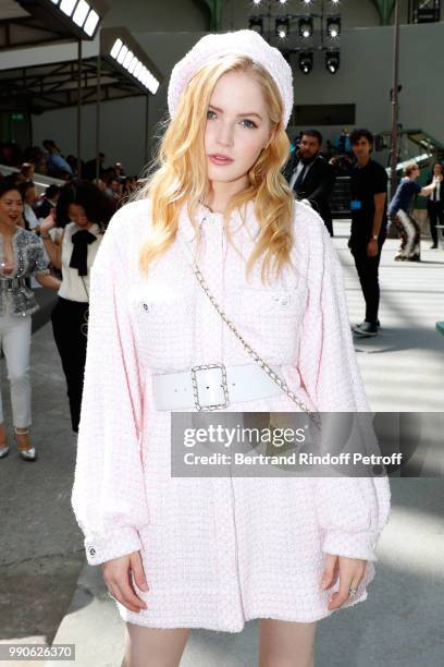 Ellie Bamber attends the Chanel Haute Couture Fall Winter 2018/2019 show as part of Paris Fashion Week on July 3, 2018 in Paris, France.