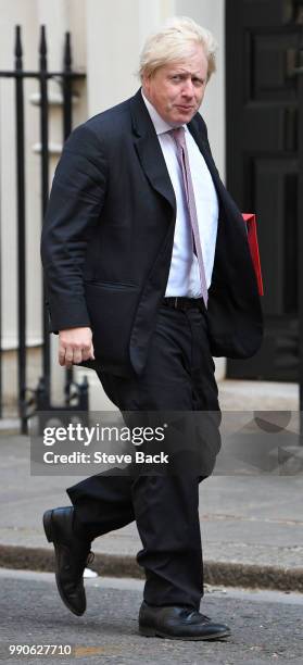 Foreign Secretary Boris Johnson arrives at Downing Street ahead of the weekly cabinet meeting on July 3, 2018 in London, England. The cabinet are due...