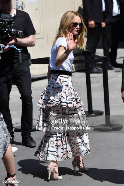 Vanessa Paradis is seen arriving at Chanel Fashion Show during Haute Couture Fall Winter 2018/2019 on July 3, 2018 in Paris, France.