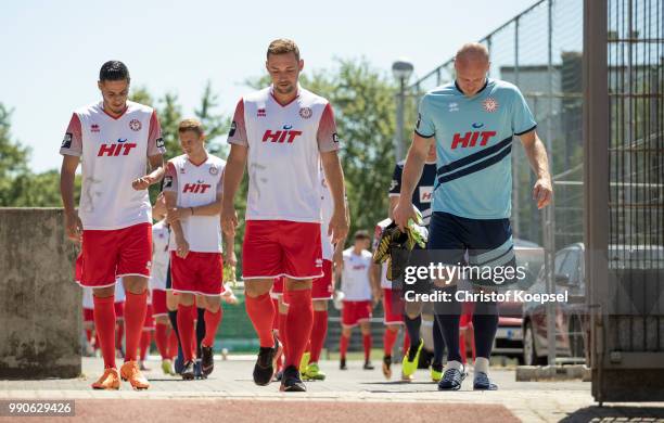 The team on the way to the team presentation of Fortuna Koeln at Suedstadion on July 3, 2018 in Cologne, Germany.