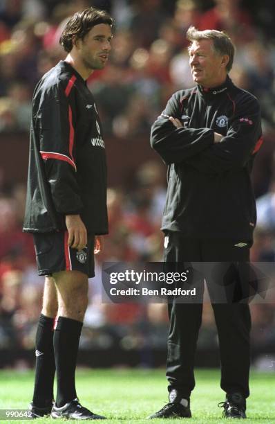 Ruud Van Nistelrooy of Man Utd with Alex Ferguson at training during the Manchester United Open day at Old Trafford, Manchester. Mandatory Credit:...
