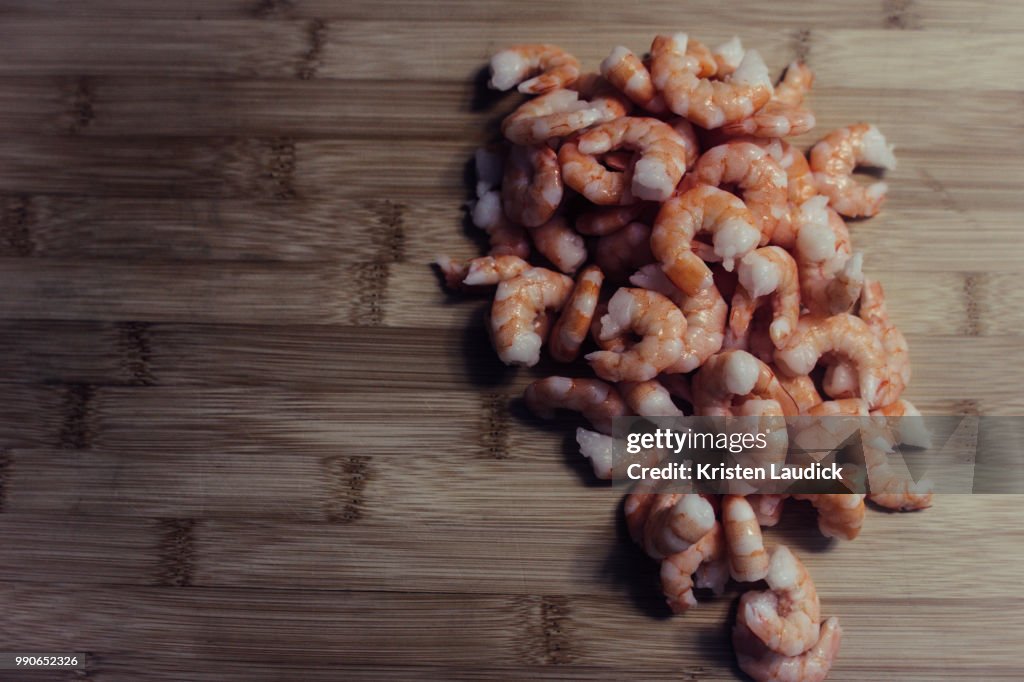 Small Shrimp on a Butcher Block