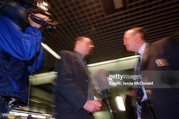 Tour Coach Graham Henry conducts an interview at Heathrow Airport prior to his departure on the British Lions tour of Australia. Mandatory Credit:...