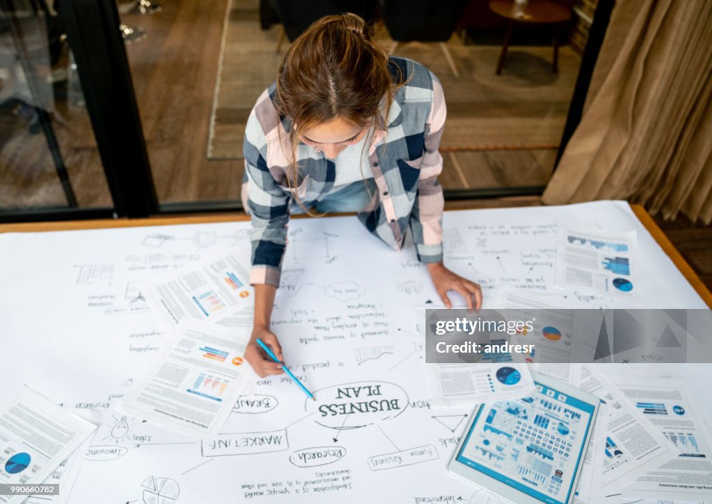 Creative business woman drawing a business plan