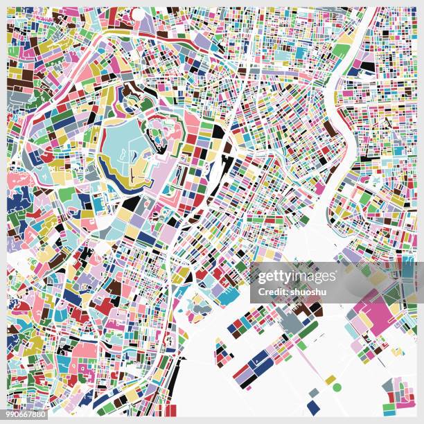 illustrazioni stock, clip art, cartoni animati e icone di tendenza di colorato sfondo della mappa d'arte di tokyo - kanto region