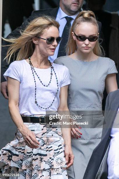 Vanessa Paradis and Lily-Rose Depp attend the Chanel Haute Couture Fall/Winter 2018-2019 show as part of Paris Fashion Week on July 3, 2018 in Paris,...