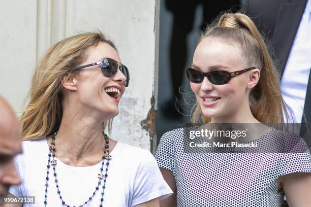 Vanessa Paradis and Lily-Rose Depp attend the Chanel Haute Couture Fall/Winter 2018-2019 show as part of Paris Fashion Week on July 3, 2018 in Paris,...