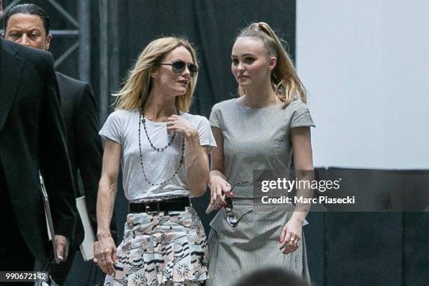 Vanessa Paradis and Lily-Rose Depp attend the Chanel Haute Couture Fall/Winter 2018-2019 show as part of Paris Fashion Week on July 3, 2018 in Paris,...