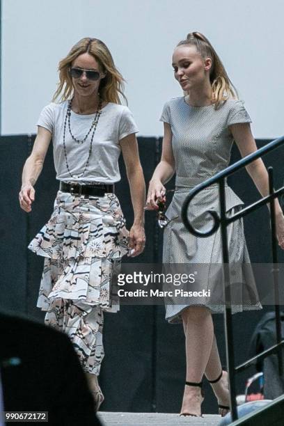 Vanessa Paradis and Lily-Rose Depp attend the Chanel Haute Couture Fall/Winter 2018-2019 show as part of Paris Fashion Week on July 3, 2018 in Paris,...