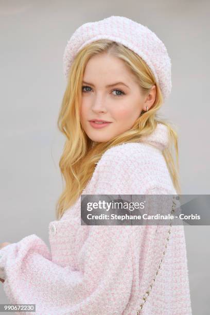 Actress Ellie Bamber attends the Chanel Haute Couture Fall/Winter 2018-2019 show as part of Haute Couture Paris Fashion Week on July 3, 2018 in...