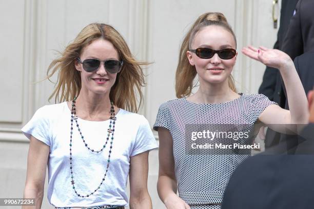 Vanessa Paradis and Lily-Rose Depp attend the Chanel Haute Couture Fall/Winter 2018-2019 show as part of Paris Fashion Week on July 3, 2018 in Paris,...