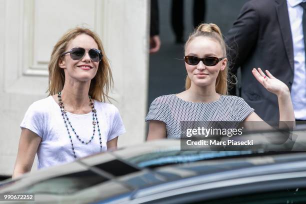 Vanessa Paradis and Lily-Rose Depp attend the Chanel Haute Couture Fall/Winter 2018-2019 show as part of Paris Fashion Week on July 3, 2018 in Paris,...