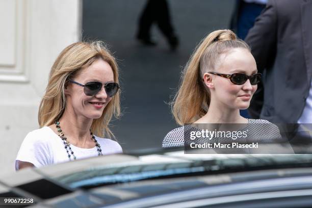 Vanessa Paradis and Lily-Rose Depp attend the Chanel Haute Couture Fall/Winter 2018-2019 show as part of Paris Fashion Week on July 3, 2018 in Paris,...