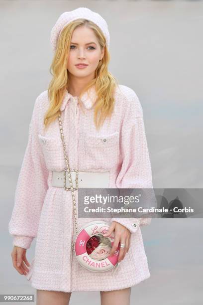 Actress Ellie Bamber attends the Chanel Haute Couture Fall/Winter 2018-2019 show as part of Haute Couture Paris Fashion Week on July 3, 2018 in...