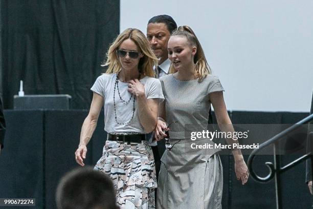 Vanessa Paradis and Lily-Rose Depp attend the Chanel Haute Couture Fall/Winter 2018-2019 show as part of Paris Fashion Week on July 3, 2018 in Paris,...