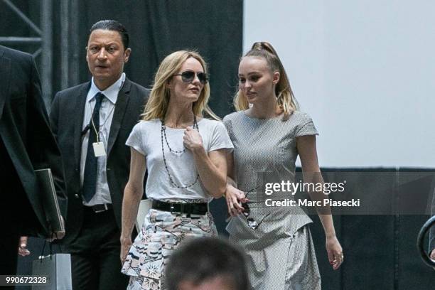 Vanessa Paradis and Lily-Rose Depp attend the Chanel Haute Couture Fall/Winter 2018-2019 show as part of Paris Fashion Week on July 3, 2018 in Paris,...