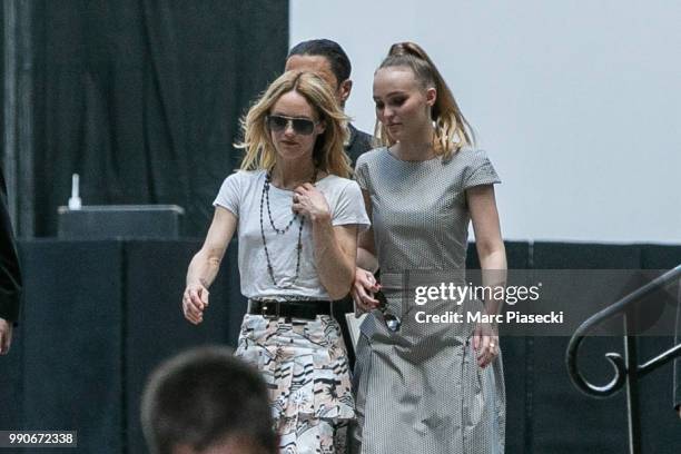 Vanessa Paradis and Lily-Rose Depp attend the Chanel Haute Couture Fall/Winter 2018-2019 show as part of Paris Fashion Week on July 3, 2018 in Paris,...