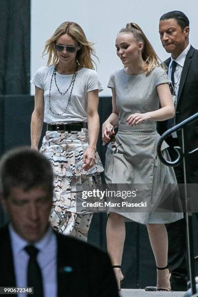 Vanessa Paradis and Lily-Rose Depp attend the Chanel Haute Couture Fall/Winter 2018-2019 show as part of Paris Fashion Week on July 3, 2018 in Paris,...