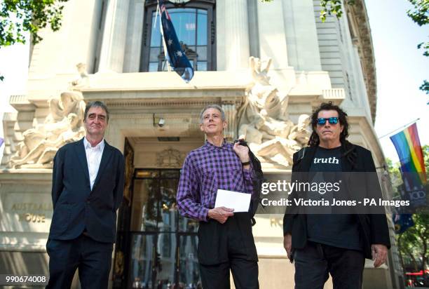 Supporters of Julian Assange, including activist Peter Tatchell and Ciaron O'Reilly march from the High Court to the Australian High Commission...