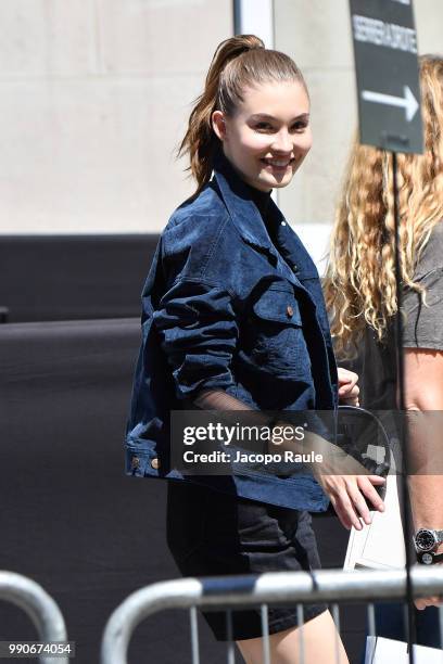 Grace Elizabeth is seen arriving at Chanel Fashion Show during Haute Couture Fall Winter 2018/2019 on July 3, 2018 in Paris, France.