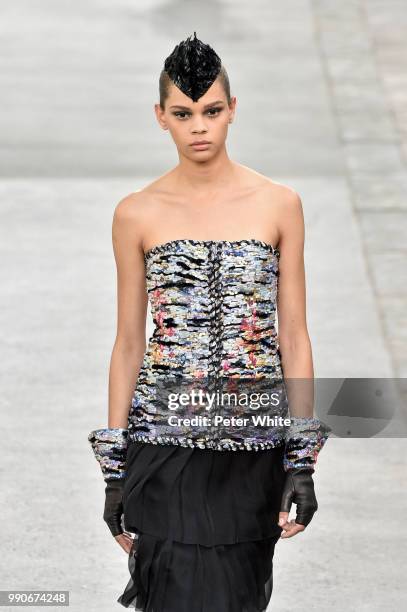 Hiandra Martinez walks the runway during the Chanel Haute Couture Fall Winter 2018/2019 show as part of Paris Fashion Week on July 3, 2018 in Paris,...