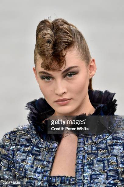 Grace Elizabeth walks the runway during the Chanel Haute Couture Fall Winter 2018/2019 show as part of Paris Fashion Week on July 3, 2018 in Paris,...