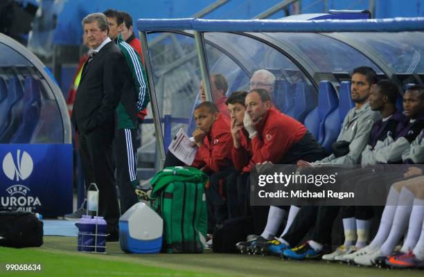 Head coach Roy Hodgson of Fulham looks on ahead of the UEFA Europa League final match between Atletico Madrid and Fulham at HSH Nordbank Arena on May...