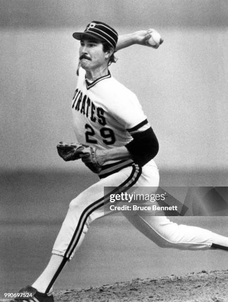 Pitcher Rick Rhoden of the Pittsburgh Pirates throws the pitch during an MLB game circa 1983 at Three Rivers Stadium in Pittsburgh, Pennsylvania.