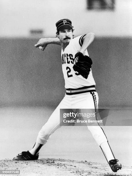 Pitcher Rick Rhoden of the Pittsburgh Pirates throws the pitch during an MLB game circa 1985 at Three Rivers Stadium in Pittsburgh, Pennsylvania.