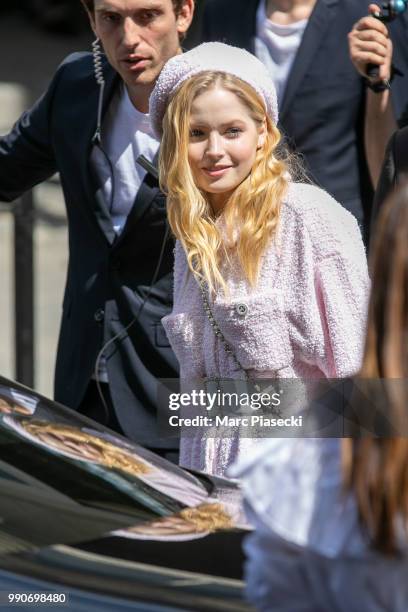 Actress Ellie Bamber attends the Chanel Haute Couture Fall/Winter 2018-2019 show as part of Paris Fashion Week on July 3, 2018 in Paris, France.