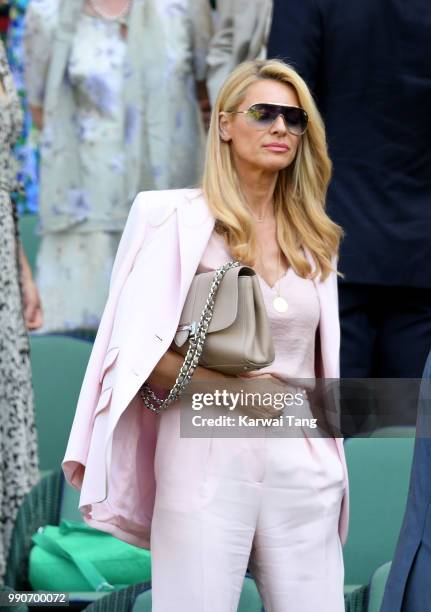 Tess Daly in the royal box on day two of the Wimbledon Tennis Championships at the All England Lawn Tennis and Croquet Club on July 3, 2018 in...