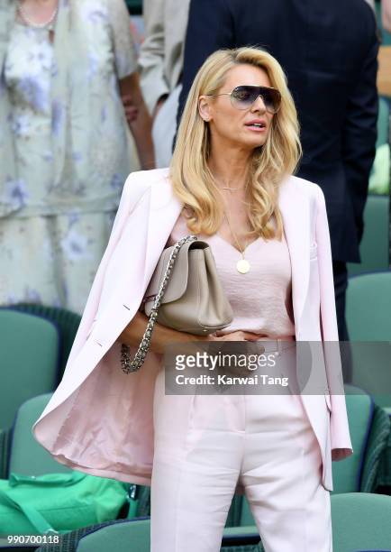 Tess Daly in the royal box on day two of the Wimbledon Tennis Championships at the All England Lawn Tennis and Croquet Club on July 3, 2018 in...