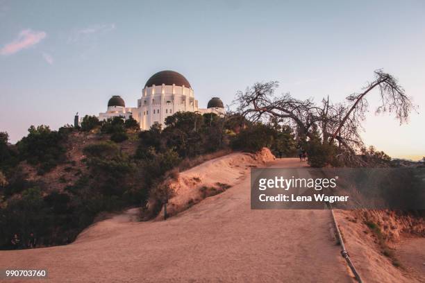 hiking trail toward griffith observatory - griffith park stock pictures, royalty-free photos & images