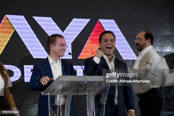 Ricardo Anaya candidate of the Mexico al Frente coalition gives a speech for his campaign team, folllowers and media at the end of the the...