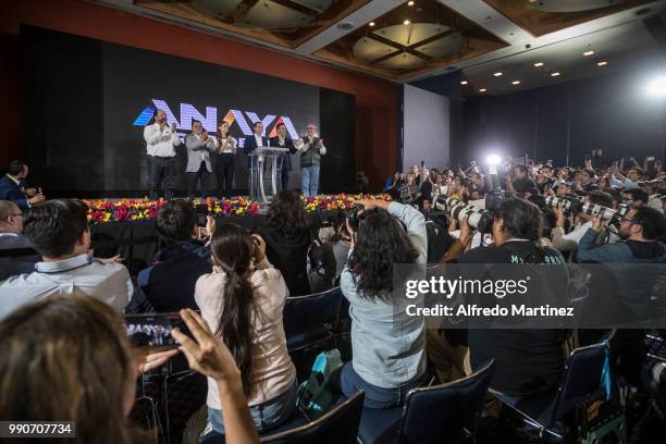 Ricardo Anaya candidate of the Mexico al Frente coalition gives a speech for his campaign team, folllowers and media at the end of the the...
