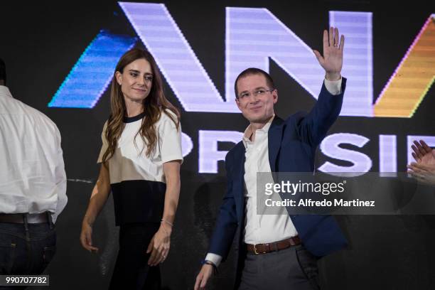 Ricardo Anaya with his wife Carolina Martinez candidate from the party Mexico al Frente give a speech for his campaign team, folllowers and media....