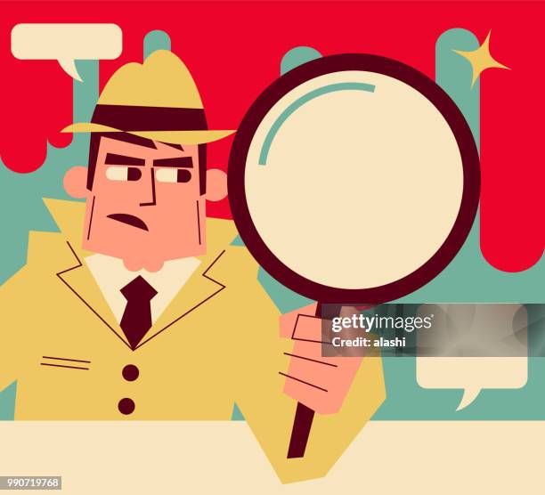 illustrations, cliparts, dessins animés et icônes de détective rétro (inspecteur) tenant une loupe - agent secret