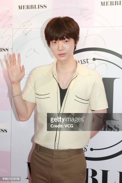 South Korean model/actor Ahn Jae-hyun attends Korean cosmetics Merbliss activity on July 1, 2018 in Hong Kong, China.