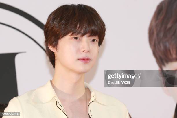 South Korean model/actor Ahn Jae-hyun attends Korean cosmetics Merbliss activity on July 1, 2018 in Hong Kong, China.