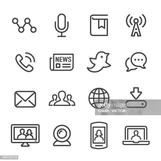 stockillustraties, clipart, cartoons en iconen met communicatie en media iconen - line serie - computervectorbestanden